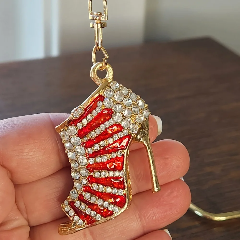 NWT HIGH HEEL RED SHOE BAG CHARM metal and crystals - Picture 3 of 3